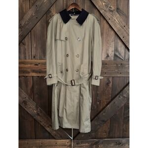 VTG Chaps Ralph Lauren Fleece Wool Lined Trench Coat Overcoat Khaki Beige 44R